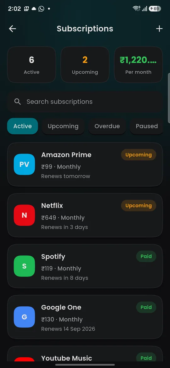 IntelliSpend — Subscriptions